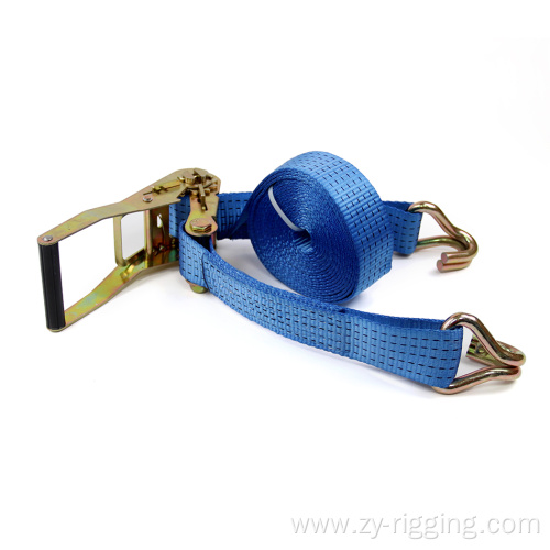 Blue stainless steel lock ratchet tie down strap